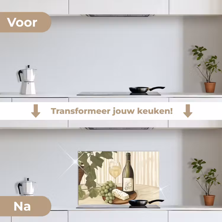 Wijn - Druiven - Kaas - Bladeren keuken achterwand spatscherm klein -voor_na_NL