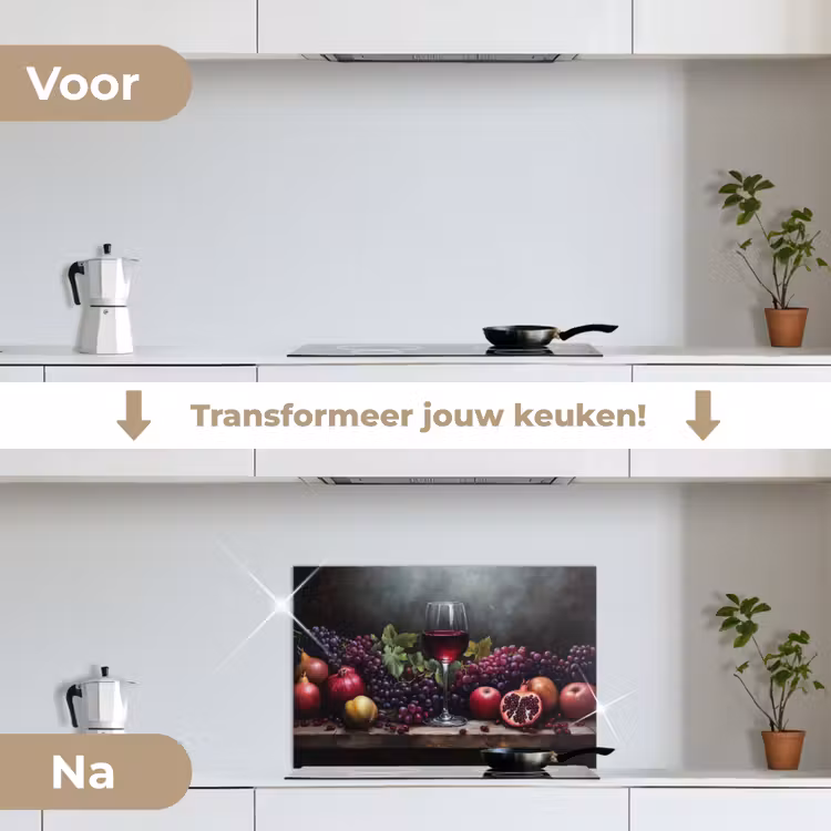Wijn - Fruit - Stilleven keuken achterwand spatscherm klein -voor_na_NL
