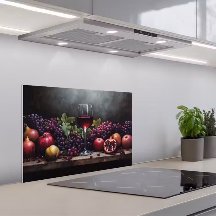 Wijn - Fruit - Stilleven keuken achterwand spatscherm klein -3d_schuin