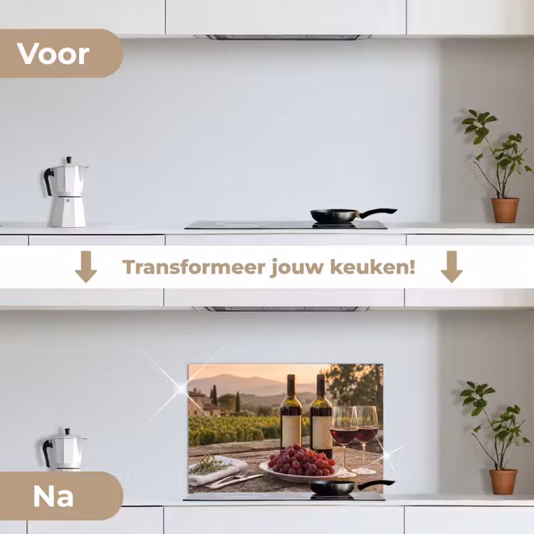 Wijn - Glazen - Druiven - Wijngaard keuken achterwand spatscherm klein -voor_na_NL
