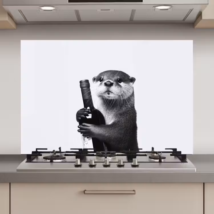 Wijnfles - Otter - Zwart keuken achterwand spatscherm klein -3d_website