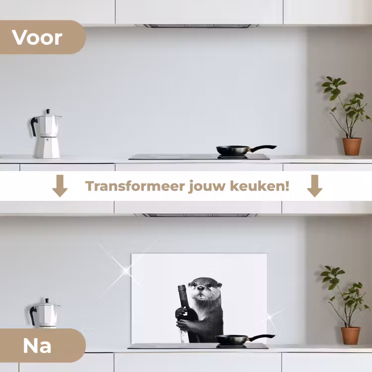 Wijnfles - Otter - Zwart keuken achterwand spatscherm klein -voor_na_NL