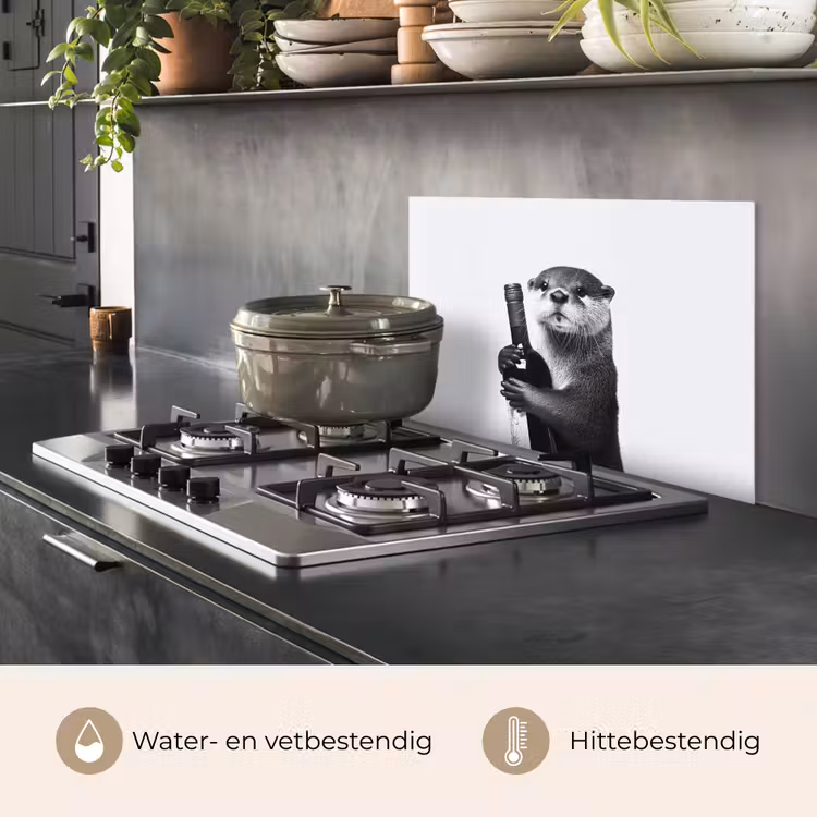 Wijnfles - Otter - Zwart keuken achterwand spatscherm klein -usp_NL