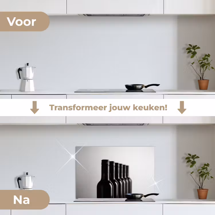 Wijnflessen - Zwart - Minimalistisch keuken achterwand spatscherm klein -voor_na_NL