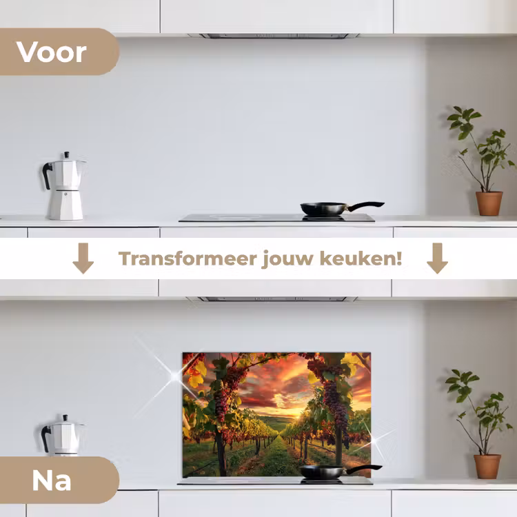 Wijngaard - Druiven - Zonsondergang keuken achterwand spatscherm klein -voor_na_NL