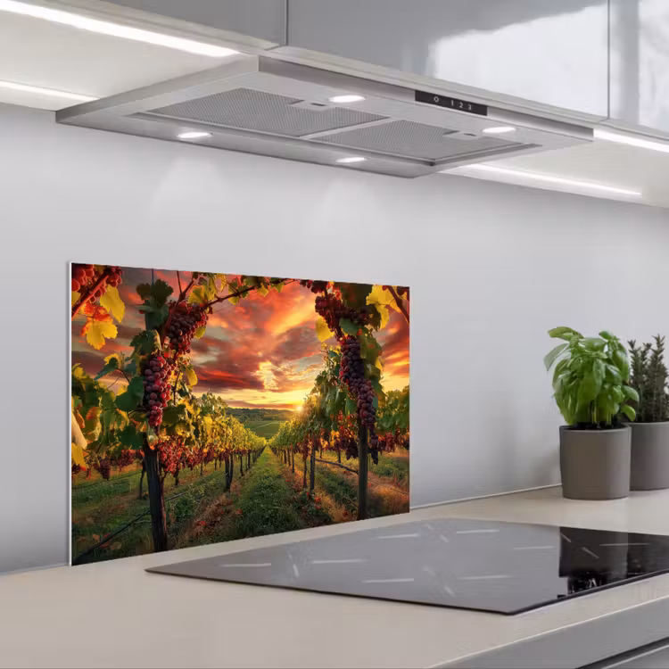 Wijngaard - Druiven - Zonsondergang keuken achterwand spatscherm klein -3d_schuin