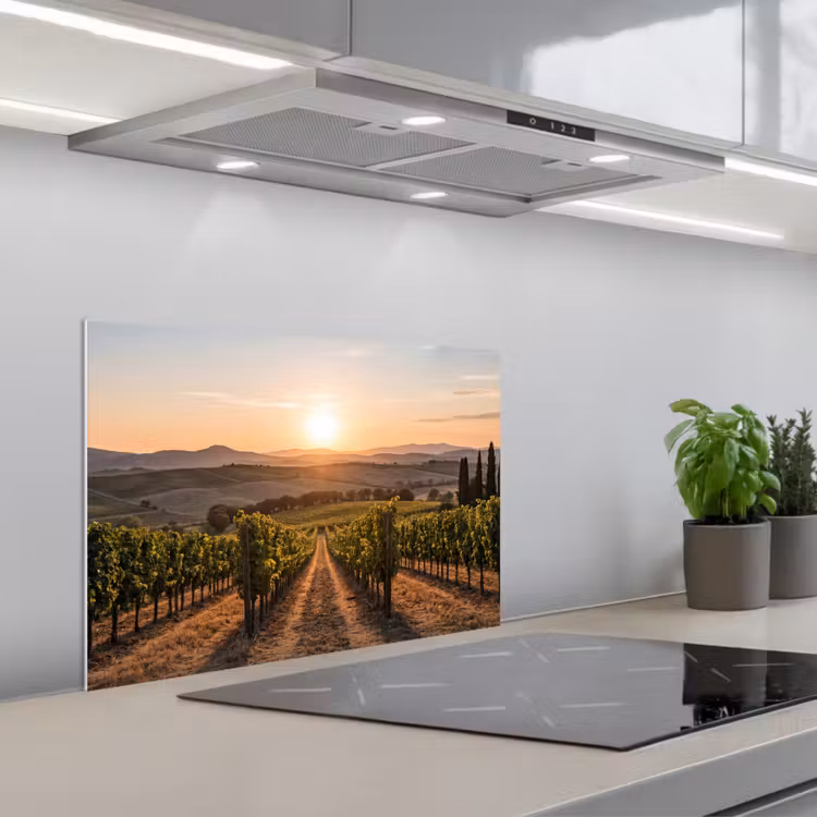 Wijngaard - Zonsondergang - Landschap keuken achterwand spatscherm klein -3d_schuin