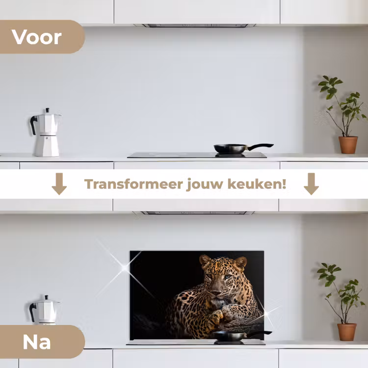 Wilde dieren - Panter - Portret - Zwart - Dieren keuken achterwand spatscherm klein -voor_na_NL