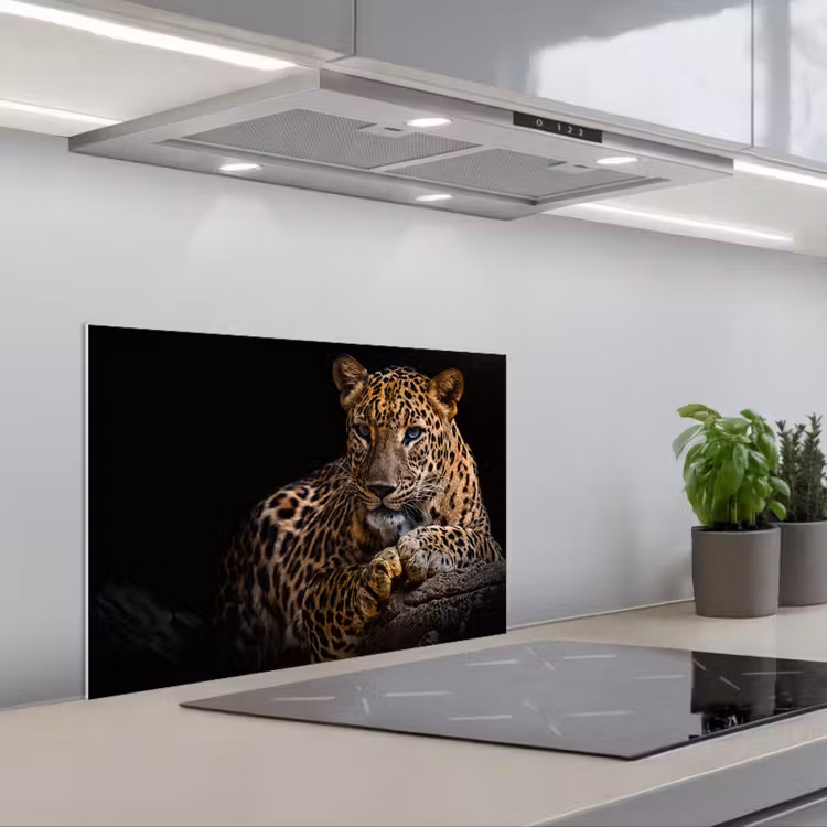 Wilde dieren - Panter - Portret - Zwart - Dieren keuken achterwand spatscherm klein -3d_schuin