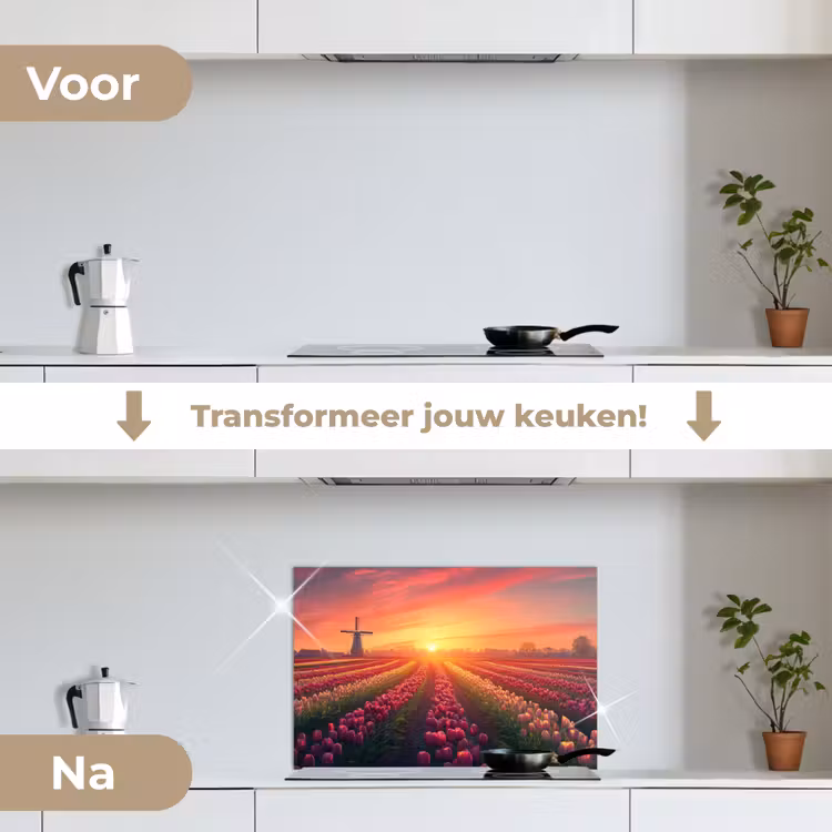 Windmolen - Zonsondergang - Landschap keuken achterwand spatscherm klein -voor_na_NL