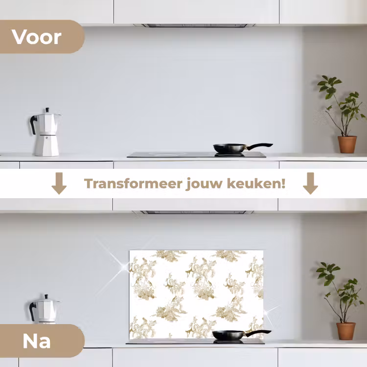 Wit - Apen - Beige keuken achterwand spatscherm klein 900 -voor_na_NL