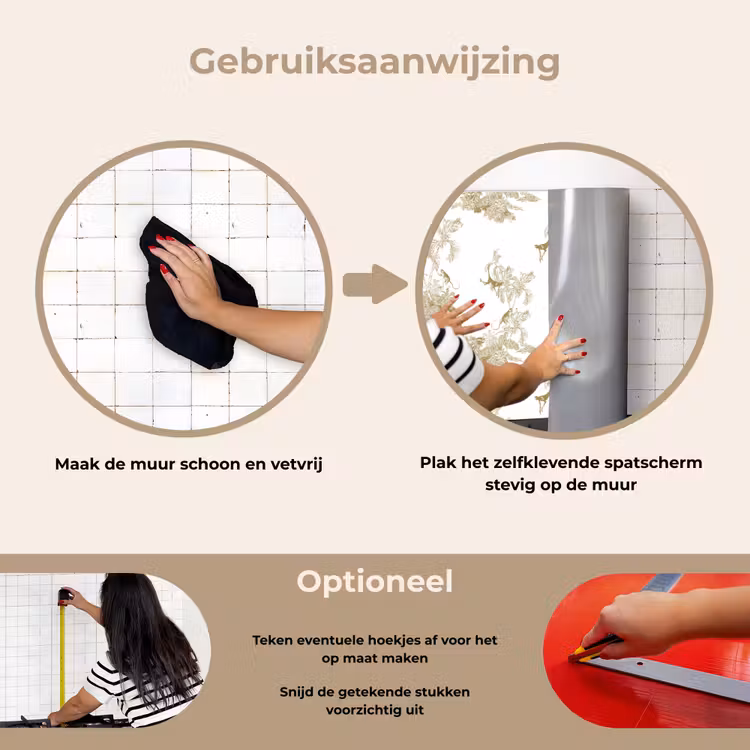 Wit - Apen - Beige keuken achterwand spatscherm klein 900 -gebruiksaanwijzing_NL