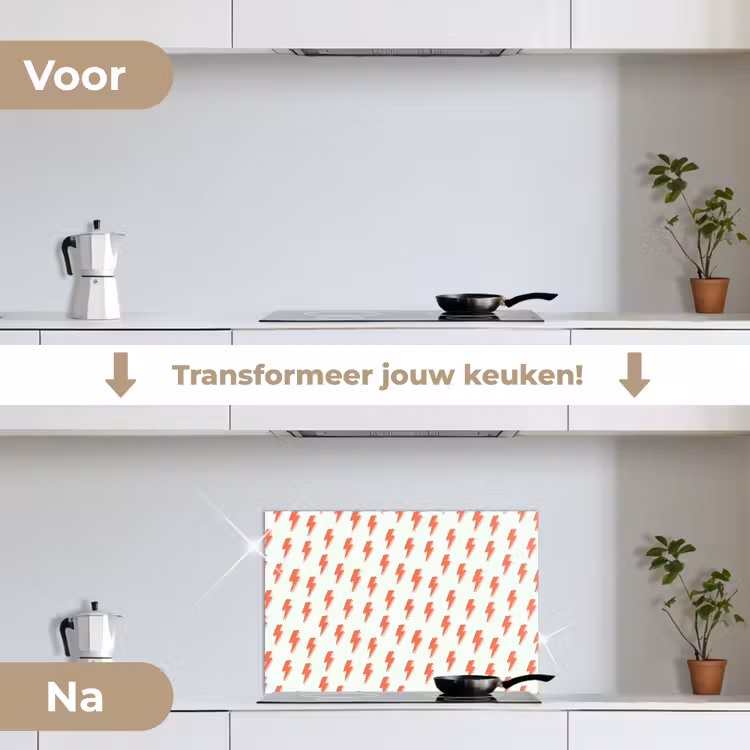 Wit - Rode - Bliksem keuken achterwand spatscherm klein 900 -voor_na_NL