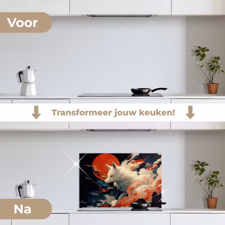 Witte vos - wolken - maan keuken achterwand spatscherm klein -voor_na_NL