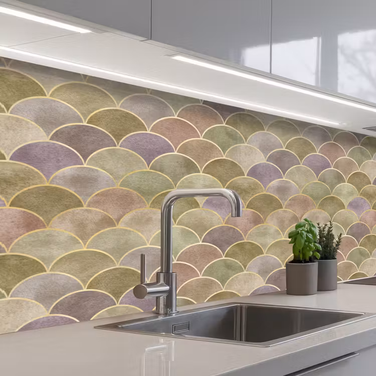 Zacht - Goud - Kleurrijk keuken achterwand 2 middel 871 -3d_schuin