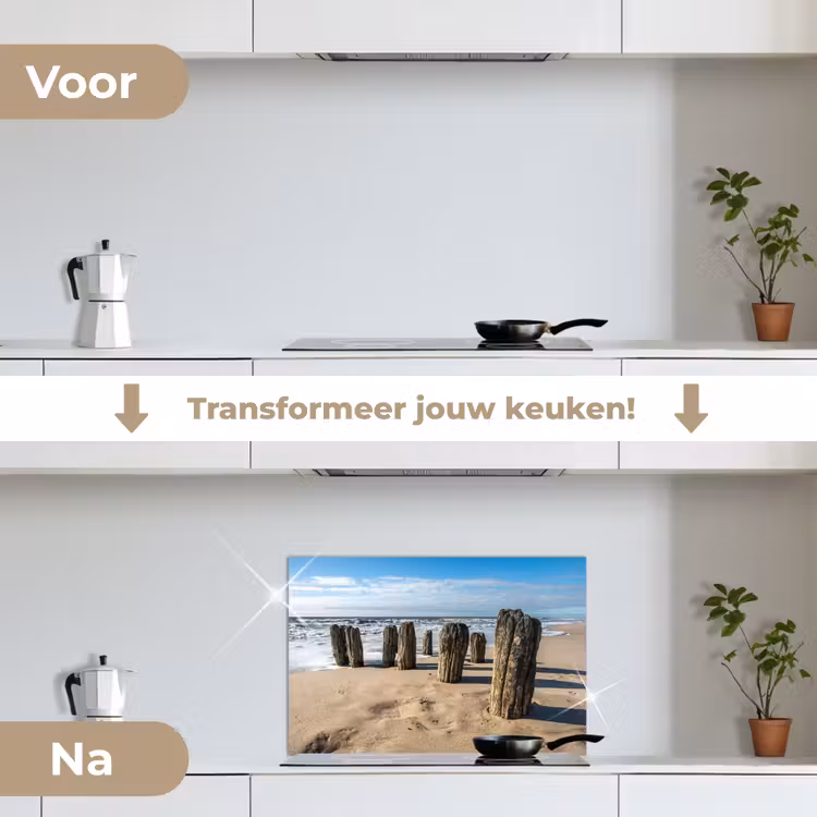 Zand - Strand - Paal - Water - Zomer keuken achterwand spatscherm klein -voor_na_NL