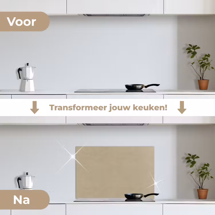Zandkleur - Korrelige structuur - Beton keuken achterwand spatscherm klein 900 -voor_na_NL