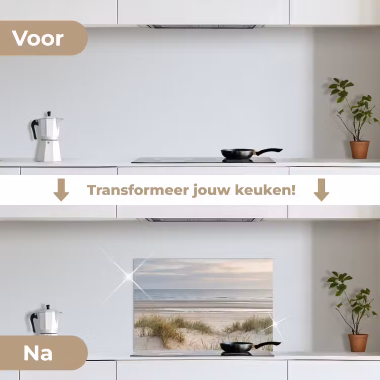 Zandstrand - Bewolkt - Duinen keuken achterwand spatscherm klein -voor_na_NL