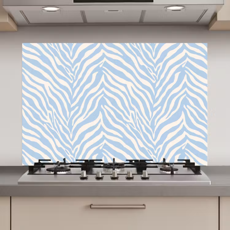 Zebra - Motief - Blauw - Wit keuken achterwand spatscherm klein 900 -3d_website