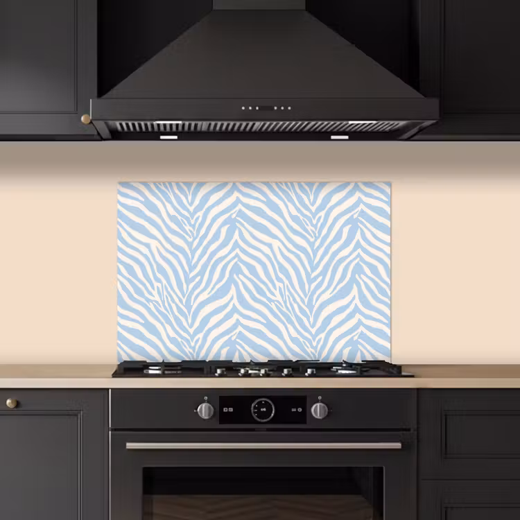 Zebra - Motief - Blauw - Wit keuken achterwand spatscherm klein 900 -sfeer1