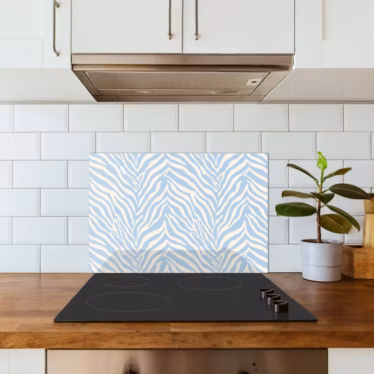 Zebra - Motief - Blauw - Wit keuken achterwand spatscherm klein 900 -sfeer2