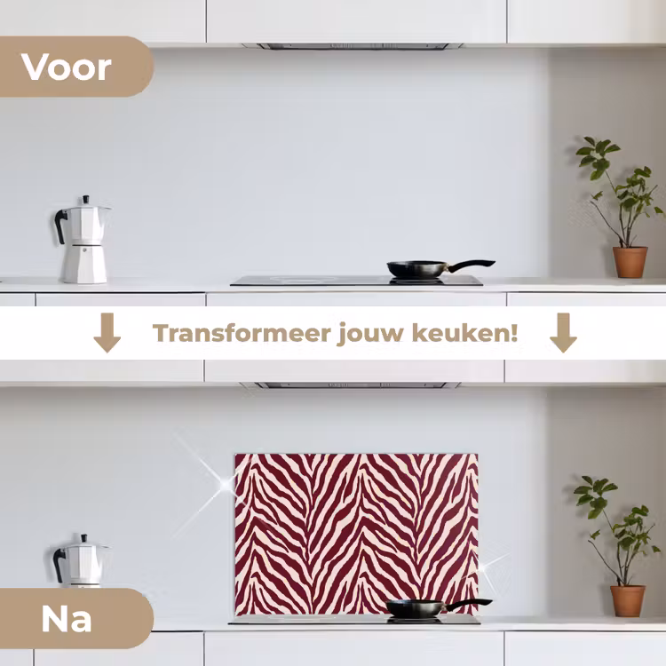 Zebra - Motief - Bordeaux - Rood keuken achterwand spatscherm klein 900 -voor_na_NL