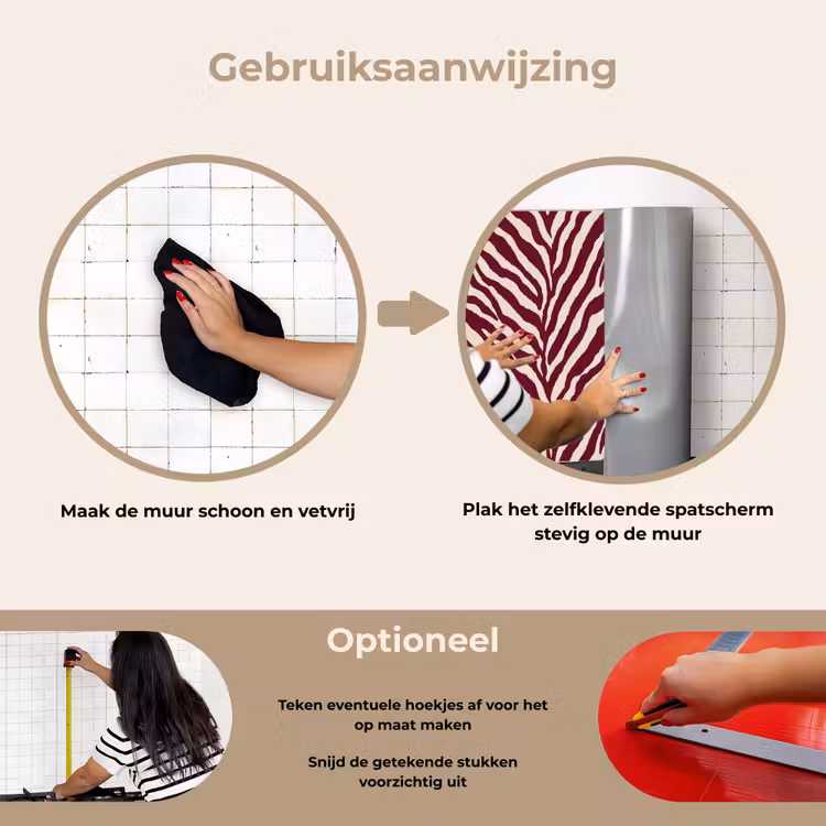 Zebra - Motief - Bordeaux - Rood keuken achterwand spatscherm klein 900 -gebruiksaanwijzing_NL
