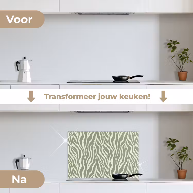 Zebra - Motief - Groen keuken achterwand spatscherm klein 900 -voor_na_NL