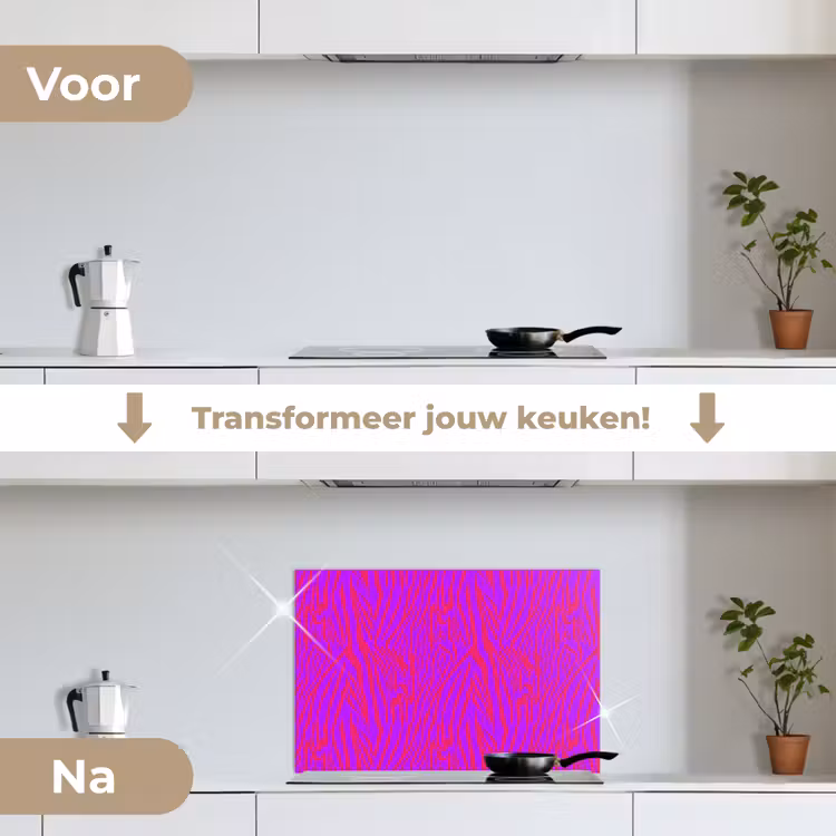 Zebra - Neon - Roze - Paars keuken achterwand spatscherm klein 900 -voor_na_NL