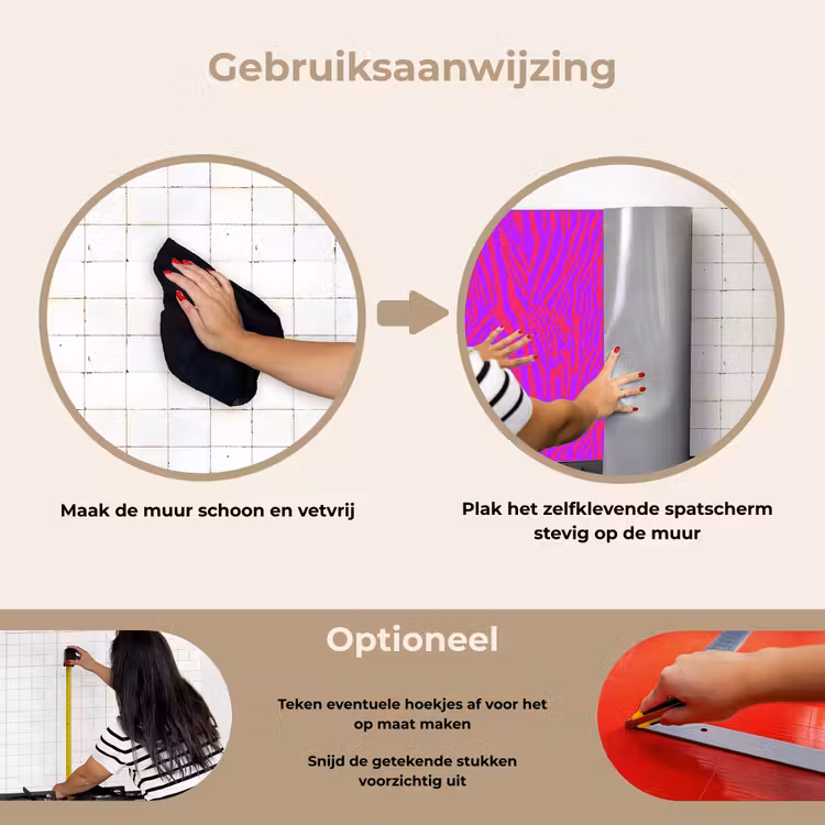Zebra - Neon - Roze - Paars keuken achterwand spatscherm klein 900 -gebruiksaanwijzing_NL
