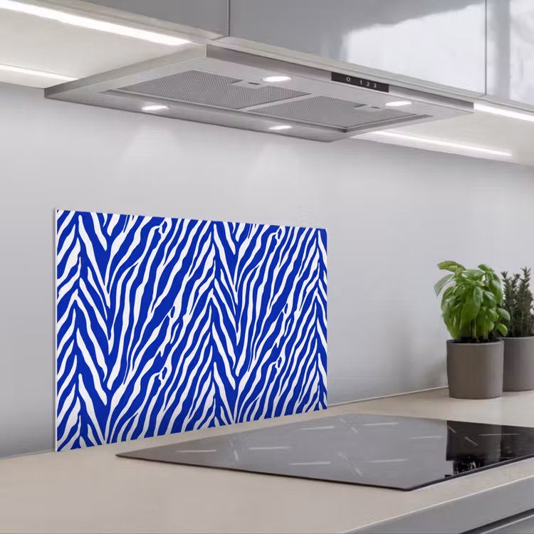 Zebra - Patroon - Kobalt - Blauw keuken achterwand spatscherm klein 900 -3d_schuin
