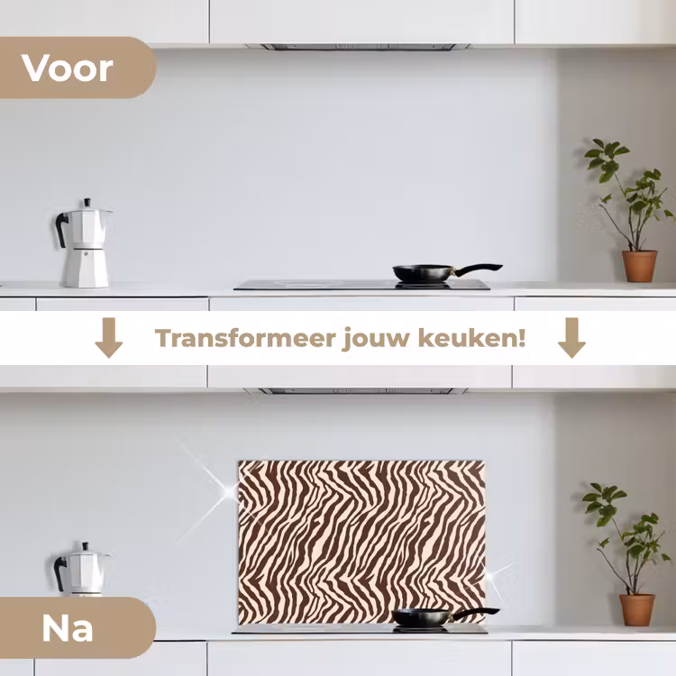 Zebra - Patroon - Zwart - Wit keuken achterwand spatscherm klein 900 -voor_na_NL