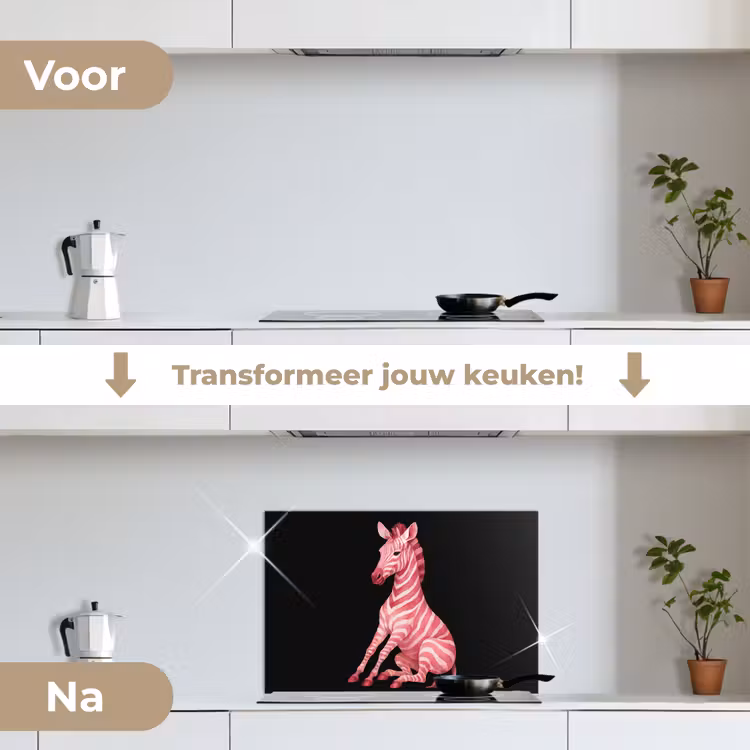 Zebra - Roze - Gestreept keuken achterwand spatscherm klein -voor_na_NL