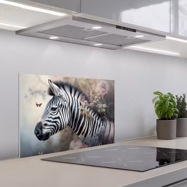 Zebra - Wilde dieren - Vlinder - Bloemen keuken achterwand spatscherm klein -3d_schuin
