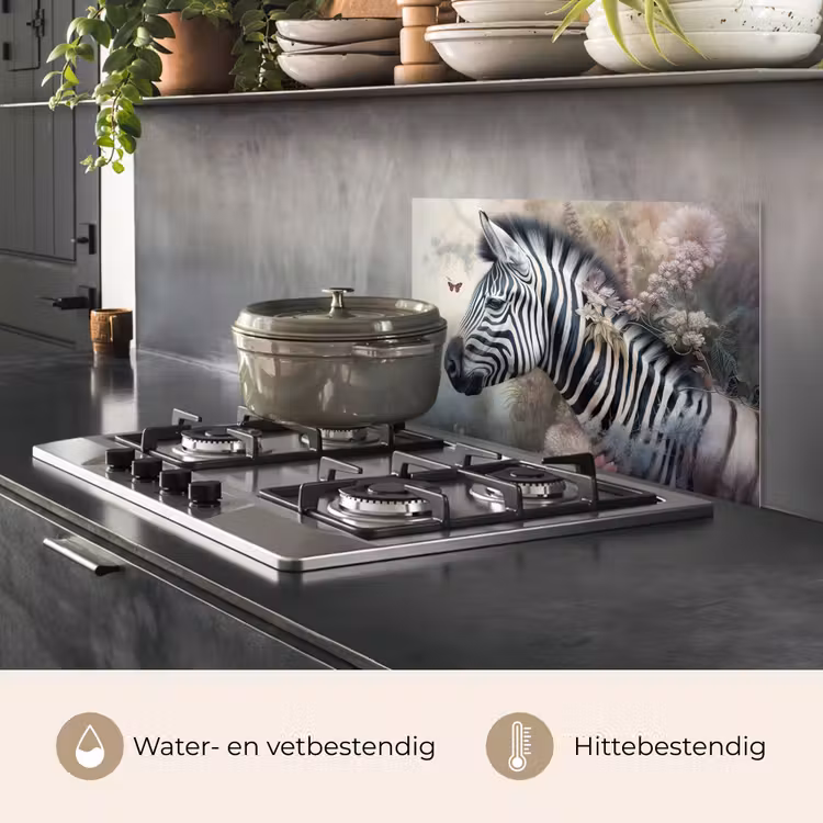 Zebra - Wilde dieren - Vlinder - Bloemen keuken achterwand spatscherm klein -usp_NL