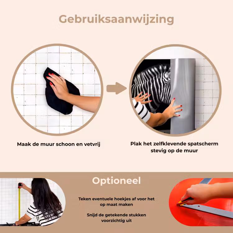 Zebra - Zwart - Wit - Portret - Dieren keuken achterwand spatscherm klein -gebruiksaanwijzing_NL