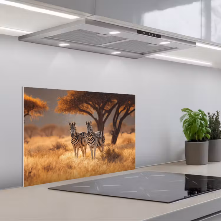 Zebra's - Savannelandschap - Gras keuken achterwand spatscherm klein -3d_schuin