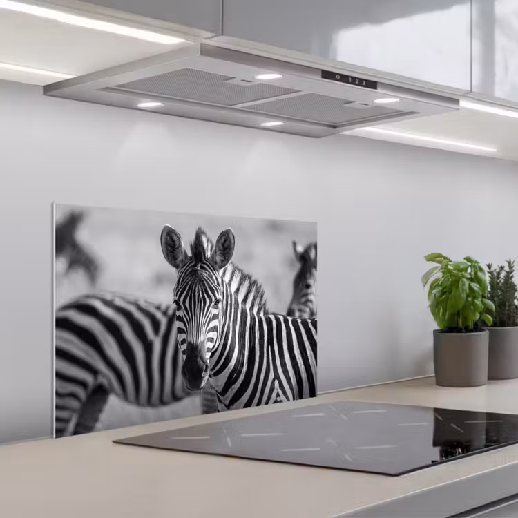 Zebra's - Zwart - Wit keuken achterwand spatscherm klein -3d_schuin