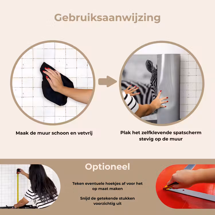 Zebra's - Zwart - Wit keuken achterwand spatscherm klein -gebruiksaanwijzing_NL