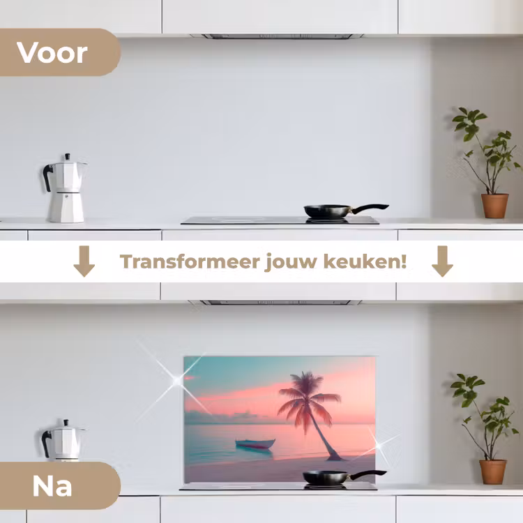 Zee - Boot - Zonsondergang keuken achterwand spatscherm klein -voor_na_NL