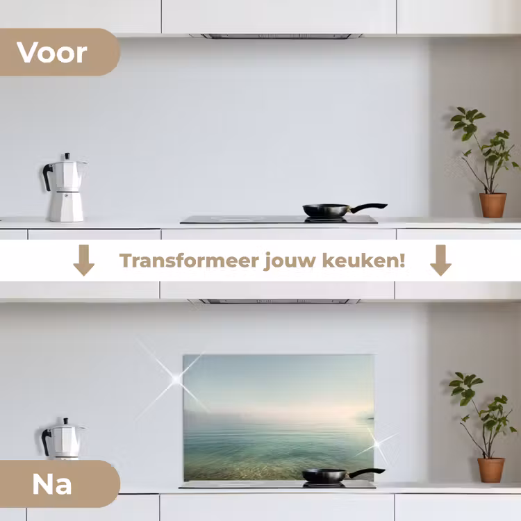 Zee - Horizon - Blauw - Mist keuken achterwand spatscherm klein -voor_na_NL