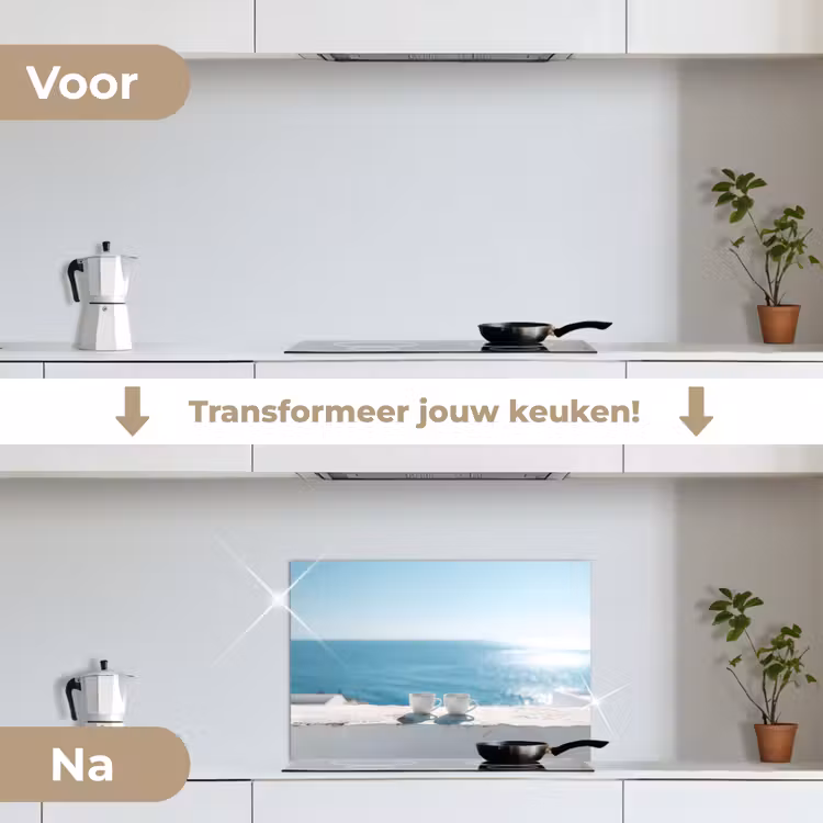 Zee - Koffiekopjes - Zomers keuken achterwand spatscherm klein -voor_na_NL