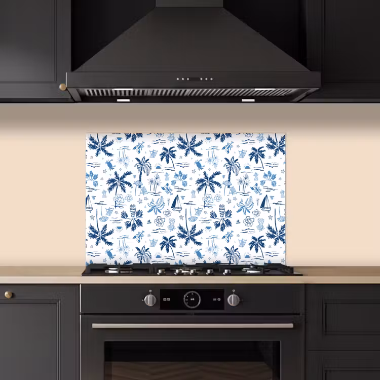 Zee - Strand - Blauw - Wit keuken achterwand spatscherm klein 900 -sfeer1