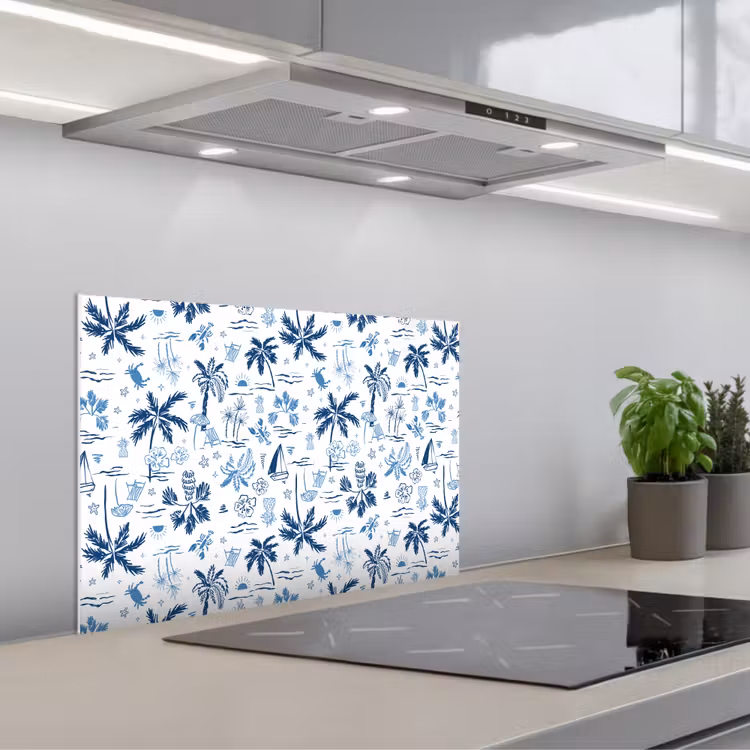 Zee - Strand - Blauw - Wit keuken achterwand spatscherm klein 900 -3d_schuin