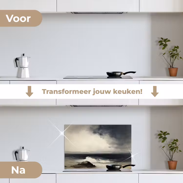 Zee - Rotsen - Storm keuken achterwand spatscherm klein -voor_na_NL