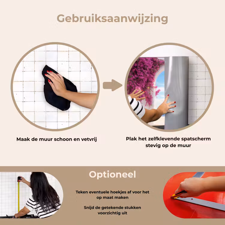 Zee - Roze - Bloemen - Poort keuken achterwand spatscherm klein -gebruiksaanwijzing_NL