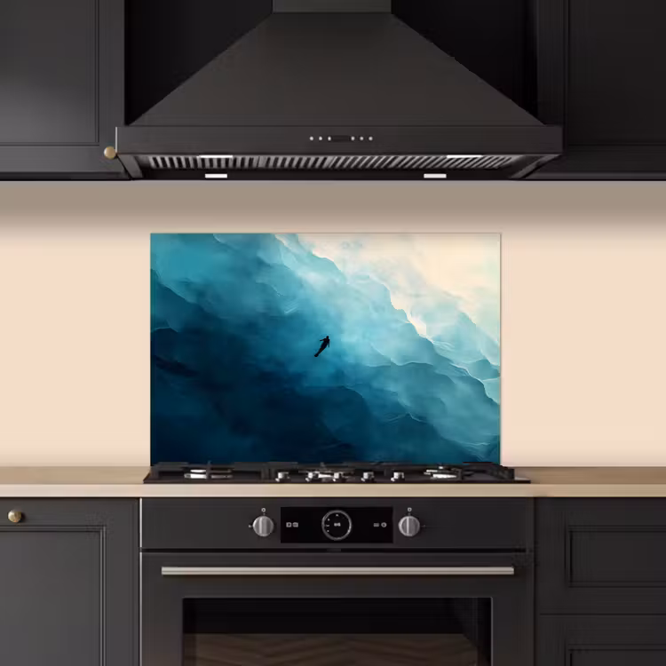 Zee - Silhouet - Abstract - Blauw keuken achterwand spatscherm klein -sfeer1