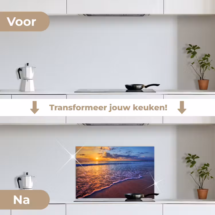 Zee - Strand - Zonsondergang - Wolken - Horizon keuken achterwand spatscherm klein -voor_na_NL