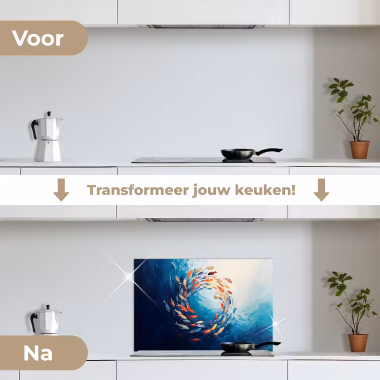 Zee - Vissen - Kleurrijk - Dynamisch keuken achterwand spatscherm klein -voor_na_NL