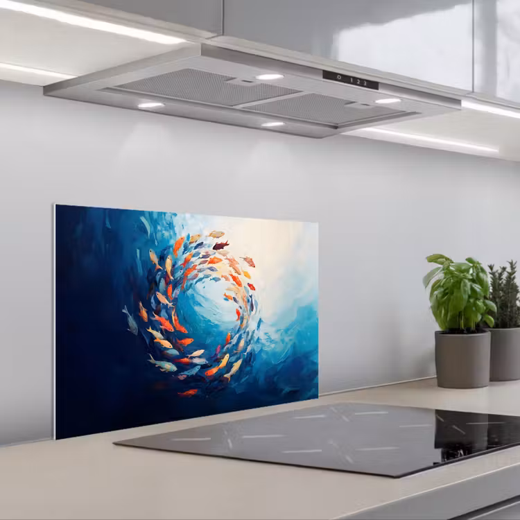 Zee - Vissen - Kleurrijk - Dynamisch keuken achterwand spatscherm klein -3d_schuin
